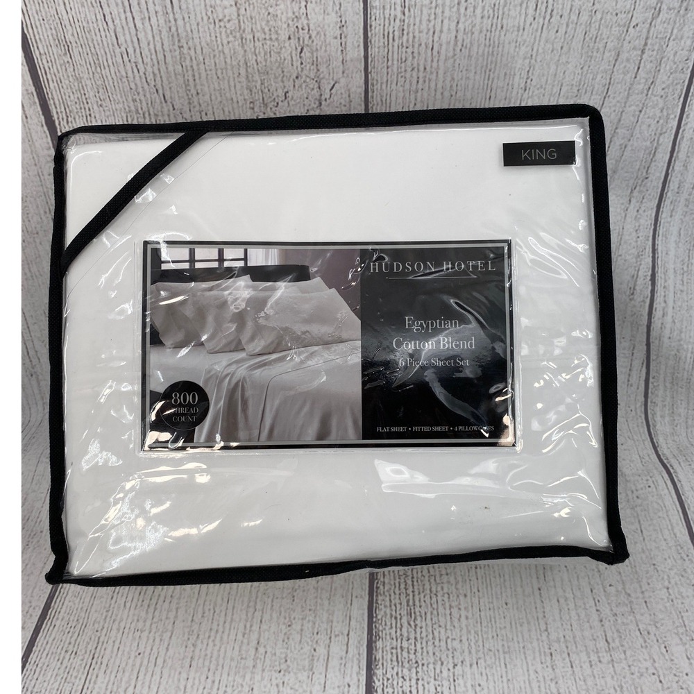 Hudson Hotel Sheet Set King Bright White 800TC Egyptian Cotton Blend Crisp